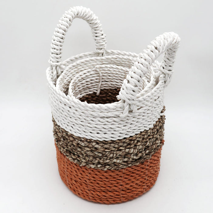 Seagrass Baskets - Orange, Natural & White - Set of 3