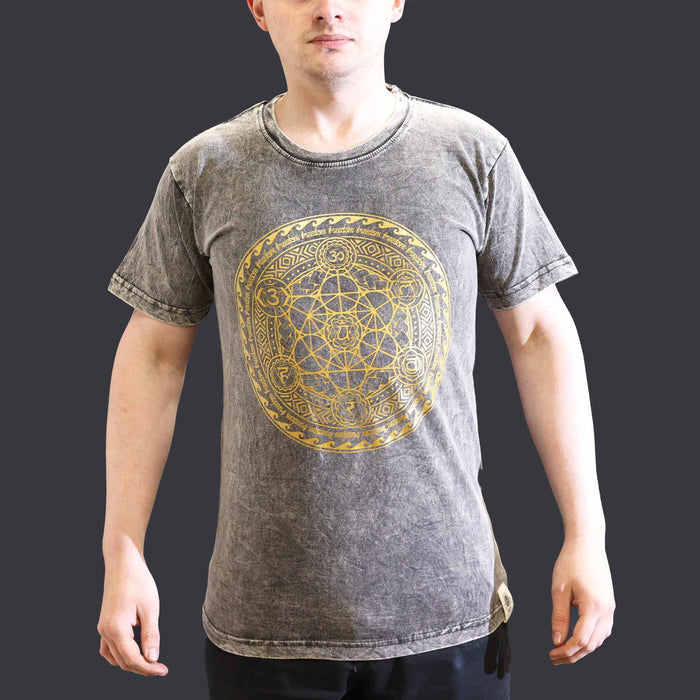 Stonewashed Baumwoll-T-Shirt – Chakra, Dunkelgrau (S)