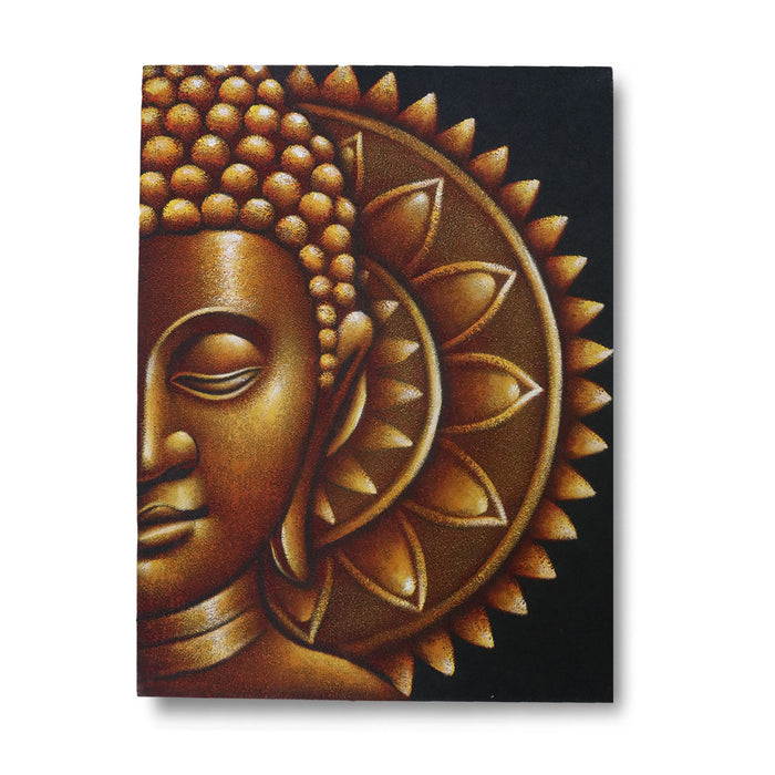 Painted Canvas - Half Buddha Face, Mandala - Gold, Brocade Detail