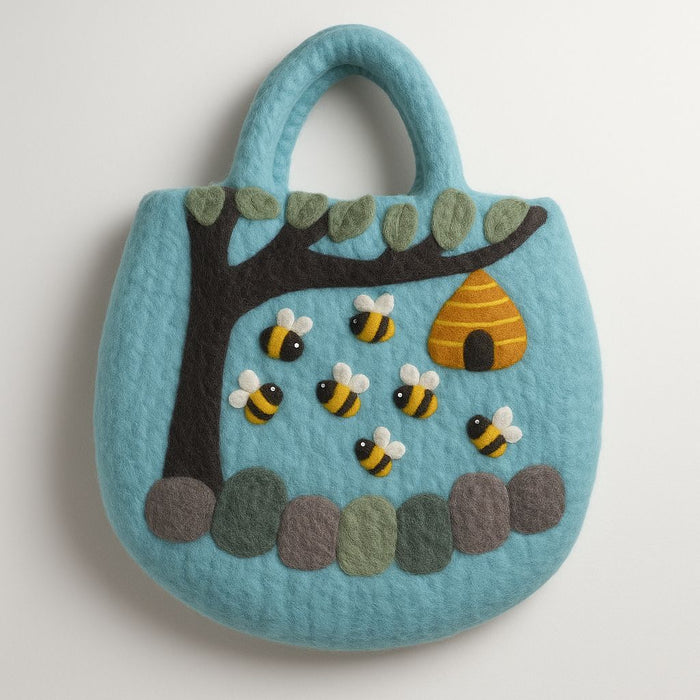 Nassgefilzte Tasche - Baum und Bienenstock