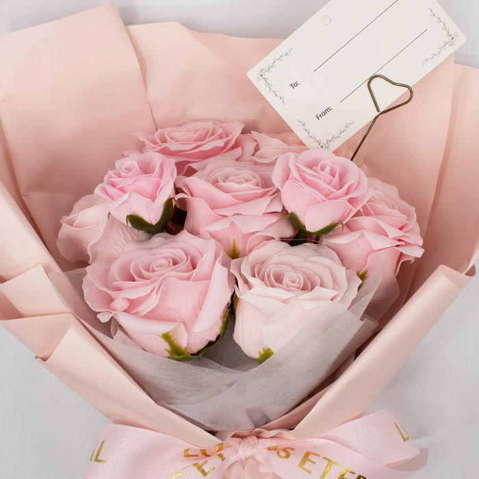 Soap Flower Bouquet with Gift Card - Pink Roses - "Love is Eternal"