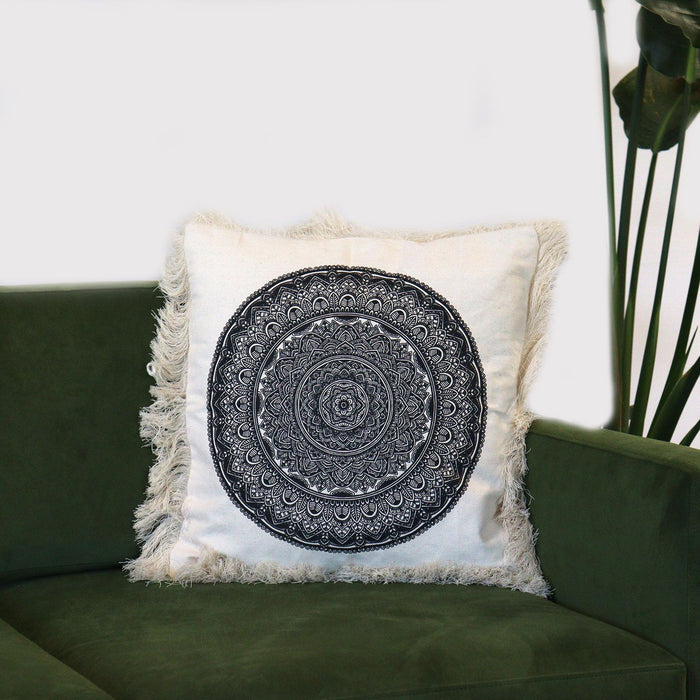 Cotton Cushion Cover - Traditional Mandala, Black