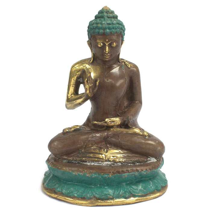 Großer sitzender Buddha aus Messing – Segnend