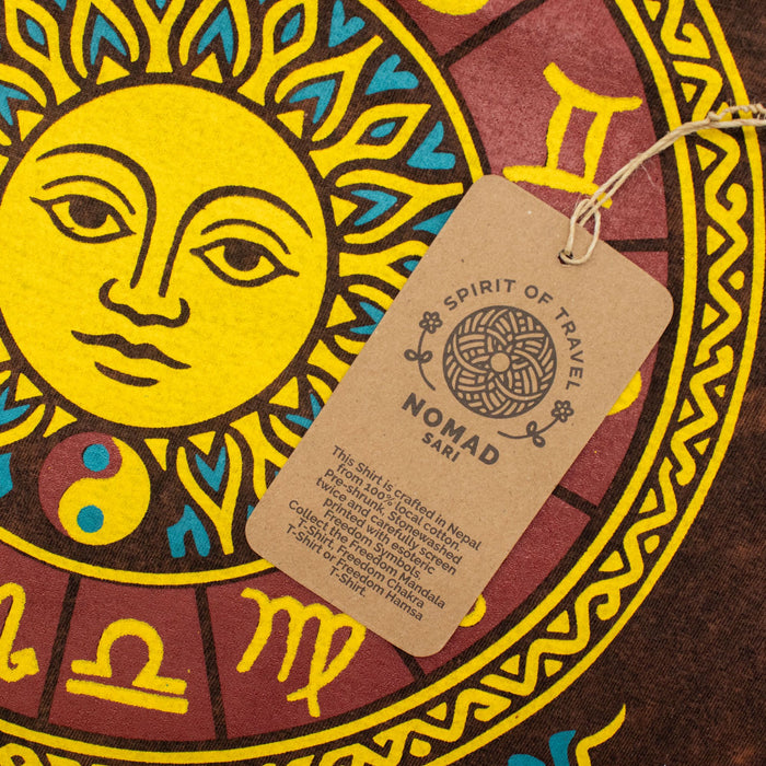 Stonewashed Cotton T-Shirt - Sun & Zodiac, Brown (XL)