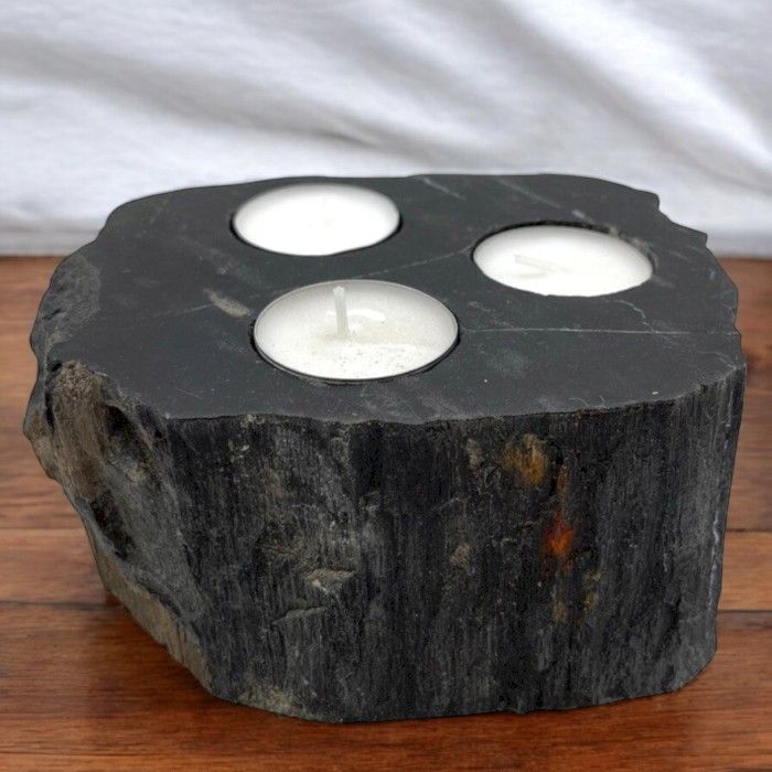 Teelichthalter aus versteinertem Holz – Dreifach