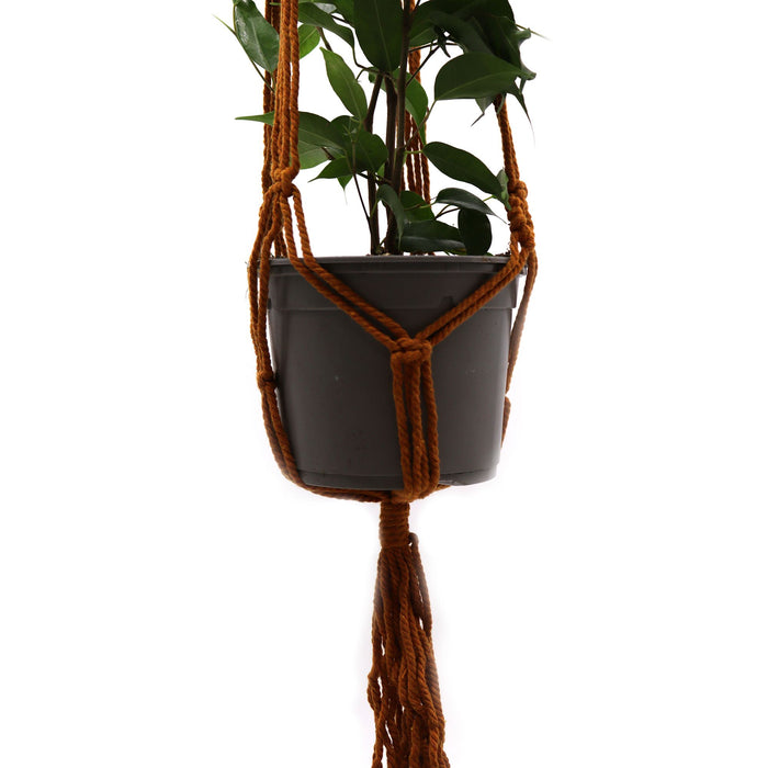 Klassischer Makramee-Blumentopfhalter - einzeln (mittlerer Topf), Schokoladenbraun