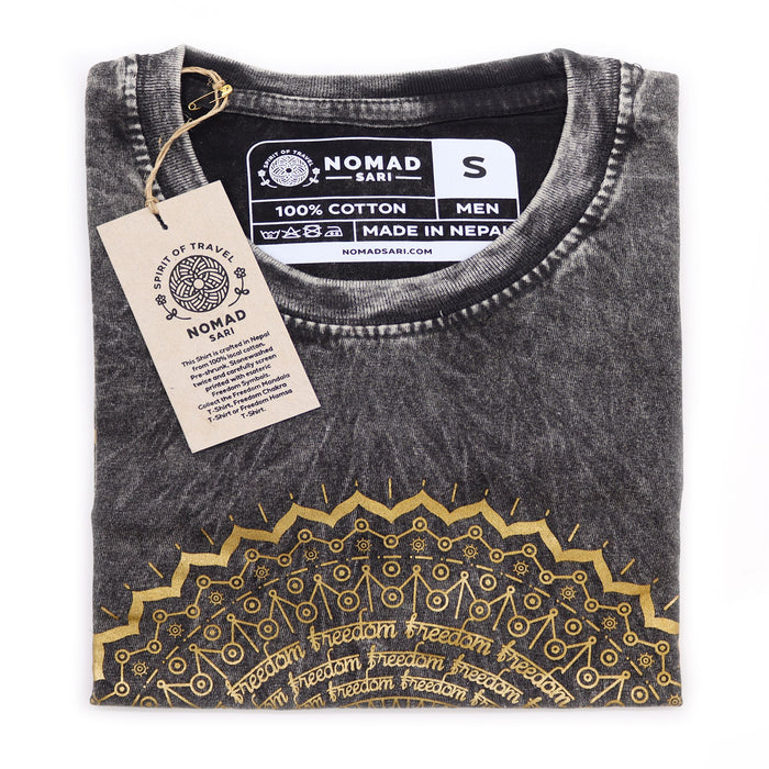 Baumwoll-T-Shirt mit Stonewash-Effekt – Mandala, Dunkelgrau (S)