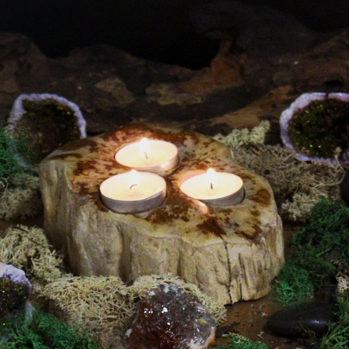 Teelichthalter aus versteinertem Holz – Dreifach