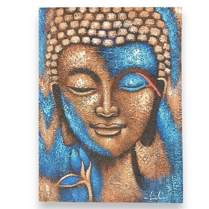 Painted Canvas - Buddha, Bronze & Blue Flower