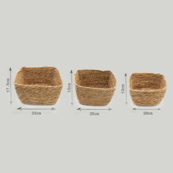 Seegras-Quadratkörbe - Natur - 3er Set