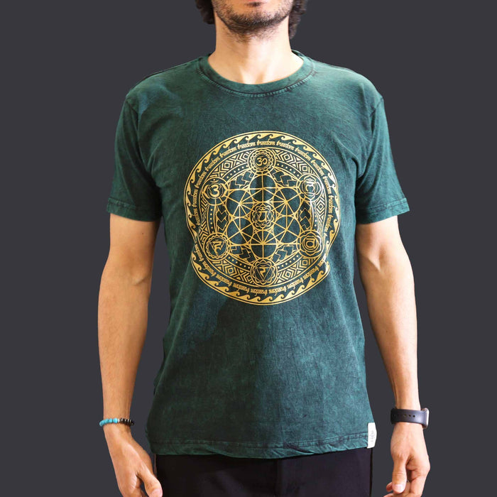 Stonewashed Baumwoll-T-Shirt – Chakra, Grün (Mittel)