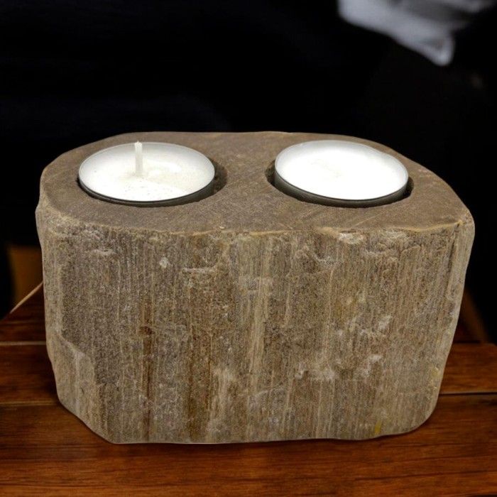 Teelichthalter aus versteinertem Holz - Doppelt