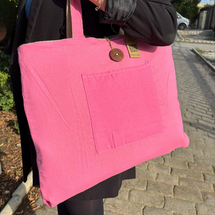 Jute- & Baumwoll-Einkaufstasche – Rosa
