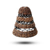 A handwoven conical lamp shade made from natural brown and gray raffia in a banana leaf and abu-abu style set of 3