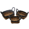 Set of three rectangular woven baskets with natural brown and black striped patterns made from banana leaf and hitam raffia