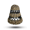 A woven two-toned bell-shaped lamp shade made from banana leaf and hitam raffia with natural beige and black colors