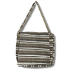A woven Banjar laptop bag with horizontal black white and beige stripes in cream and grey tones