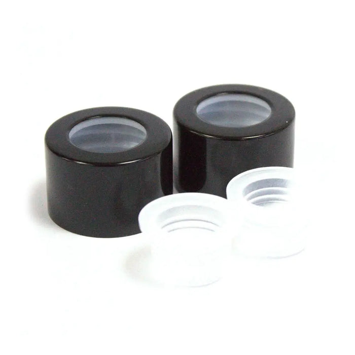 Black screw caps with clear windows and white plastic travel plugs for round reed diffuser bottles 50ml