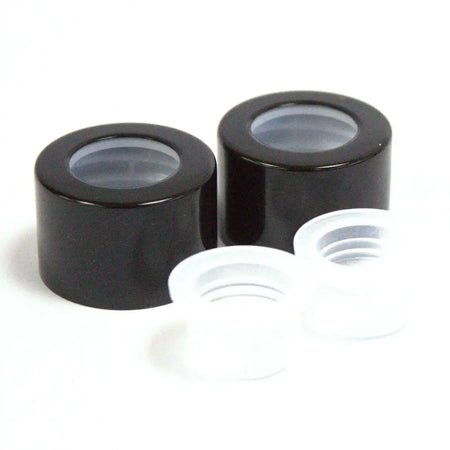 Black cylindrical glass screw caps with clear inner lenses for 3cm square reed diffuser bottle travel plugs