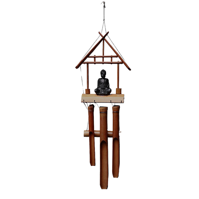 Natürliches Bambus-Windspiel – Schwarzer Buddha, 6 Röhren