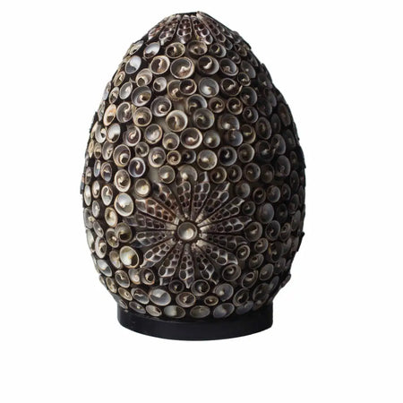 Boho sea shell lamp chocolate twist oval 20cm with dark metallic seashells in a radial pattern and floral center