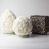Boho sea shell lamp rose oval 20cm with white spherical seashell design on layered rose pattern and marble base