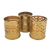 Gold-colored brass-finish decorative kasbah tealight holders with intricate cut-out metal patterns