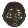 Dark bronze brass four face buddha mask with gold leaf eyes and teeth showing a smiling expression 10cm tall