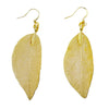 Bravery leaf earrings in gold with intricate vein patterns and a delicate metallic finish