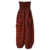 Red striped brushed ali baba harem pants with smocked waistband and side pockets in casual style