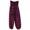 Purple and black striped ali baba trousers with smocked waistband made from brushed soft fabric