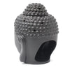 Dark brown black ceramic buddha head oil burner with textured rounded bumps and matching lid for head oil use