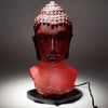 Red crackled resin buddha head lamp with molton lava effect and black base for ambient lighting