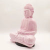 Pink cracked resin buddha glow lamp with cherry crackle effect and black base for meditation decor