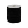 Black faux suede elastic cord on a white plastic spool for bulk roll pendant cord crafting and jewelry making