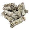 A bundle of californian white sage smudge sticks tied with white twine in 10cm and 15cm sizes