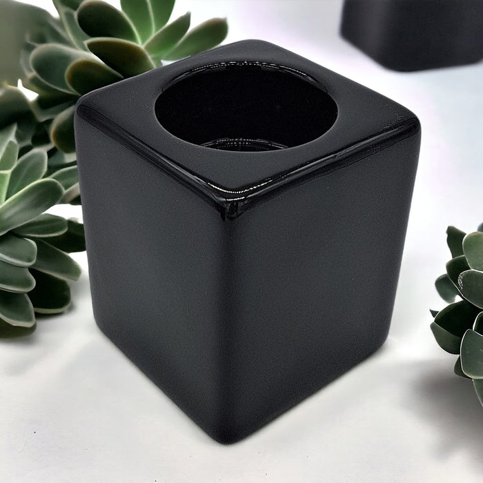 Contemporary Black Square Ceramic Tealight Holder - Short