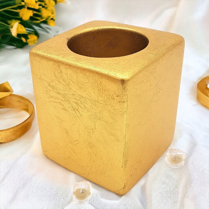 Contemporary Gold Square Ceramic Tealight Holder - Two Sizes