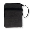 Black canvas laptop travel pouch with zipper closure and wrist strap in stonewash charcoal color