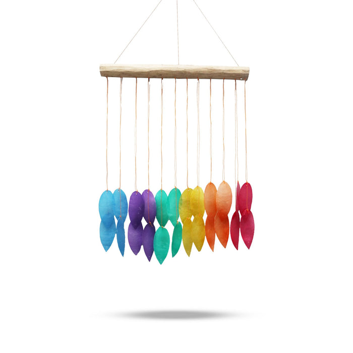 Capiz Shell & Driftwood Wind Chime - Rainbow Leaf Line