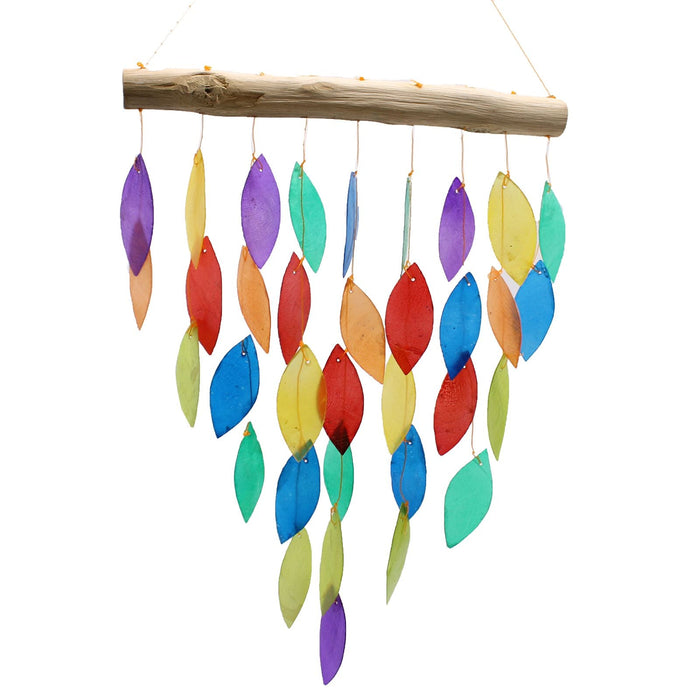 Capiz Shell & Driftwood Wind Chime - Rainbow Leaves