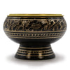 Black ceramic charcoal burner with intricate gold dragon motifs and a matching gold rim for incense burning