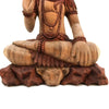 Carved wood shiva statue in suar wood with cobra and tiger head base featuring intricate beadwork and natural brown tones