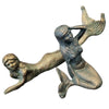 Bronze-colored cast metal mermaid figure with detailed scales and flowing hair reclining and seated in dynamic poses