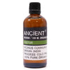 A 100 ml amber glass bottle of ancient wisdom cold-pressed organic castor base oil with a black ribbed cap