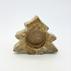A rustic bronze ceramic christmas tree tealight holder with textured glitter and a slightly weathered finish