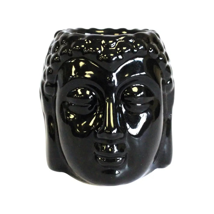 Black glossy ceramic buddha head oil burner candle holder for aromatherapy and home decor use