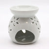 White ceramic oil burner with tree floral cutout patterns and smooth glossy finish for oil burners use