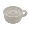White ceramic candle holder cup with handle and circular indentations designed for tealight and dinner candles