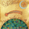 A charity christmas card pack by linda edwards showing a vibrant comet over a green and blue floral landscape